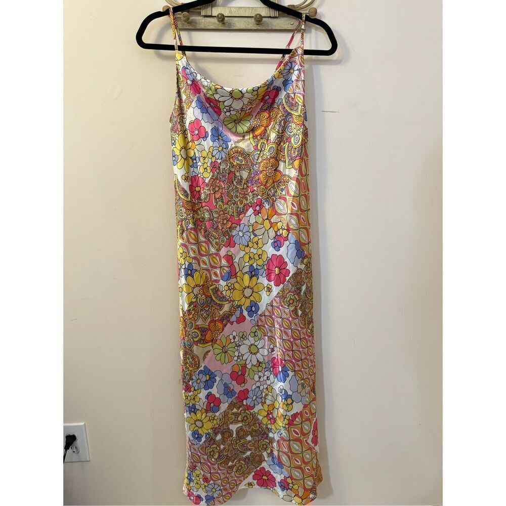 Emma & Michele Satiny Flower Power Floral Slip Dress S